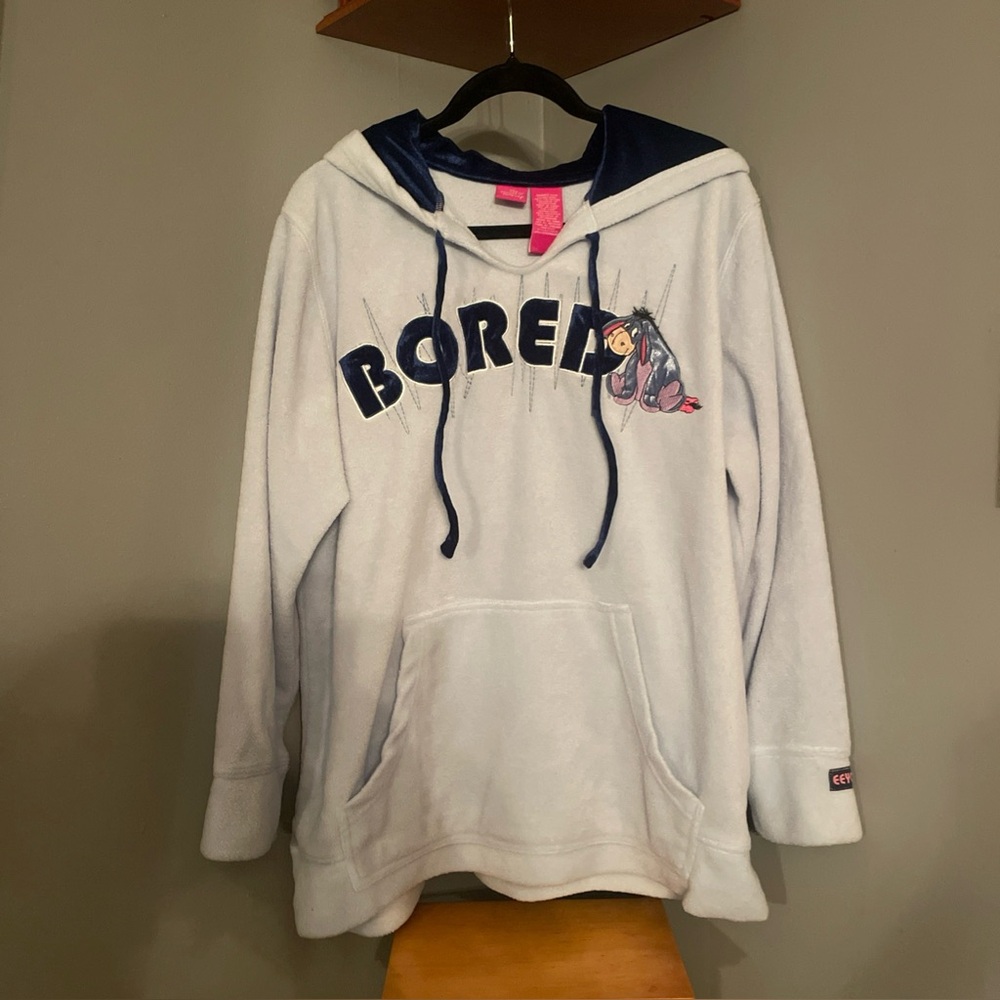Disney Eeyore Bored Embroidered Fleece Hoodie Women's 2X Blue Sweatshirt Retro